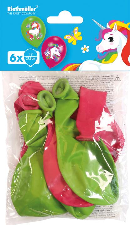 Produktbild Neutral Latexballons Einhorn 6 Stk. 9902173 pink, grün 27.5cm (6 x)