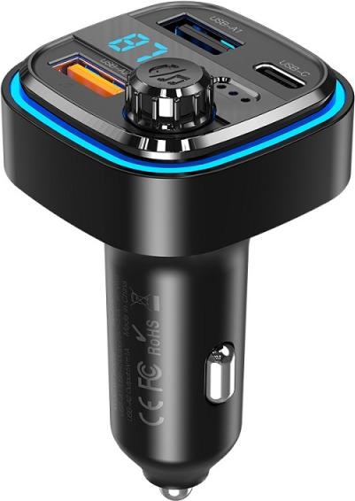 Actual product image Blue Power BT FM Transmitter and Car Charger BPBCC08, 2 x USB-A - 1 x USB C - 1 x microSD, black