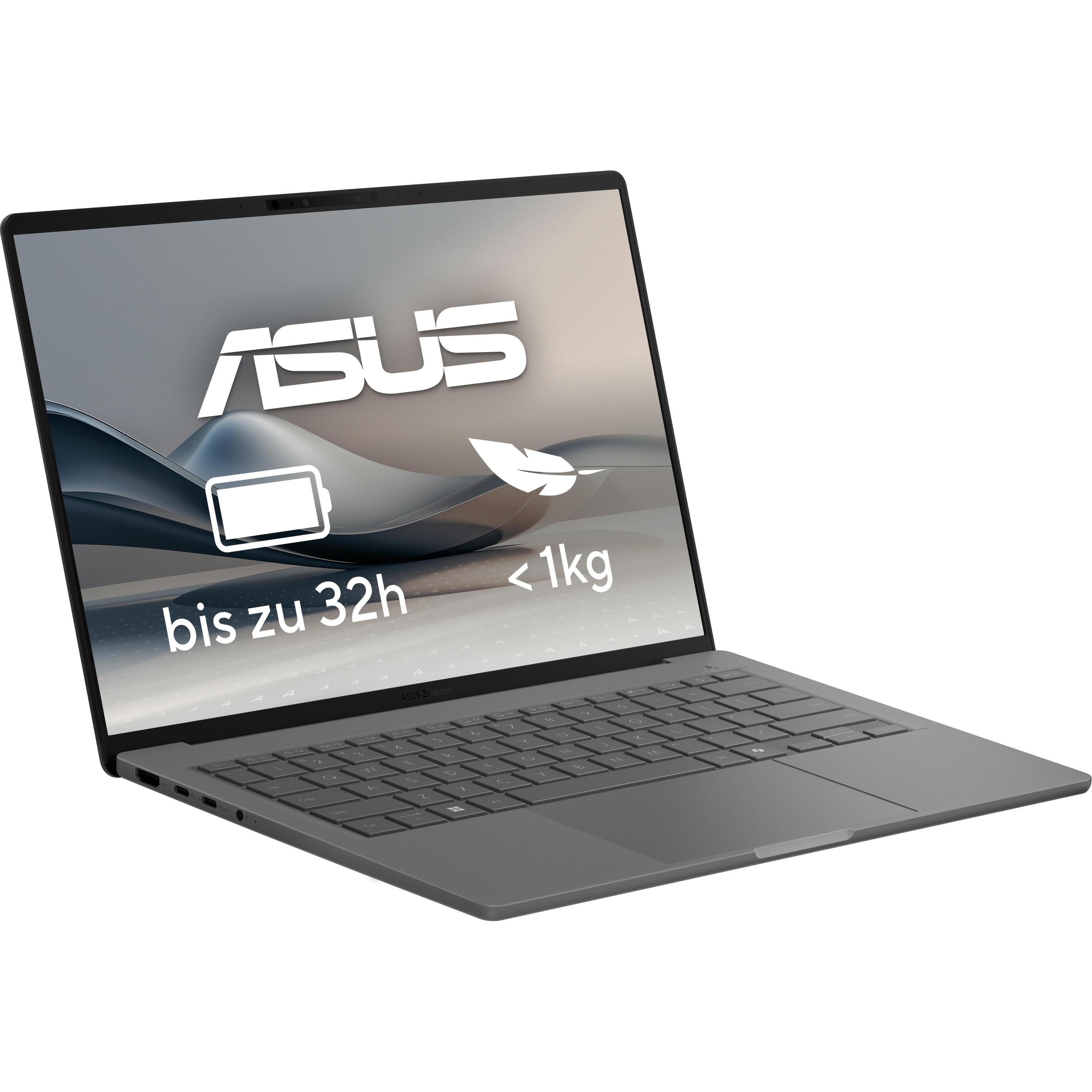 ASUS Zenbook A14 (14", 1000 GB, 32 GB, DE, Snapdragon X X1-26-100), Notebook, Grau