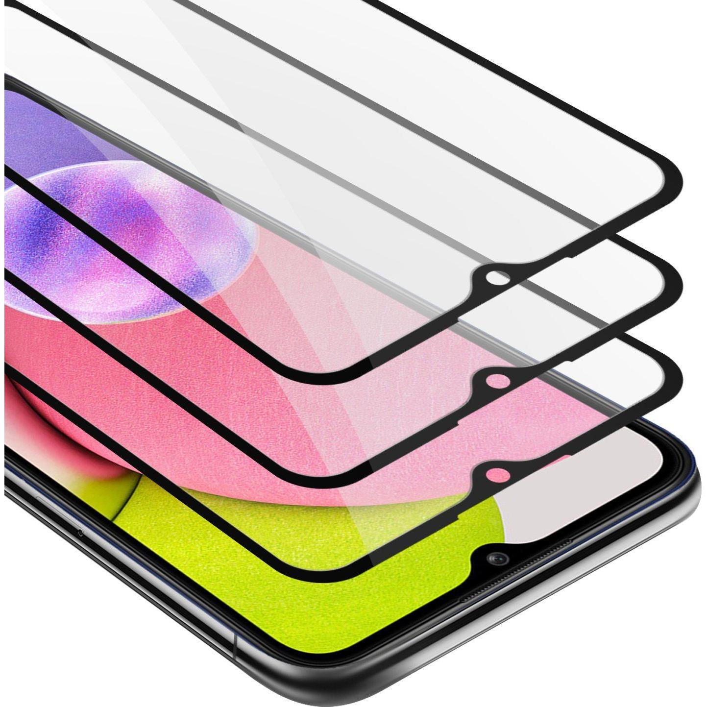 Cadorabo Vollbild Displayschutzglas (3 Stück, Samsung Galaxy A03s), Smartphone Schutzfolie, Schwarz