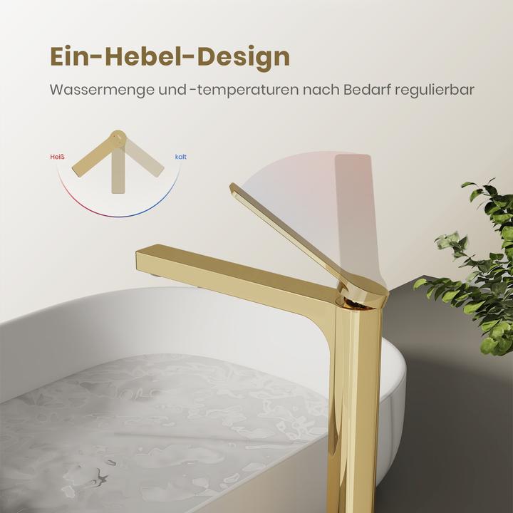 Produktbild Emke Wasserhahn Bad, Champagnergold, Mischbatterie Waschbecken, Messing, mit Luftsprudler, Keramikkartusc