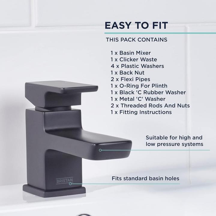 Actual product image Bristan Durable Modern Black Finish Clicker Waste Basin Tap