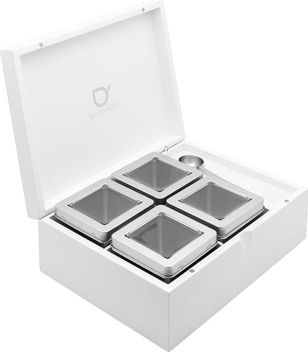 Bredemeijer Boîte à thé 4 boîtes avec cuillère blanc