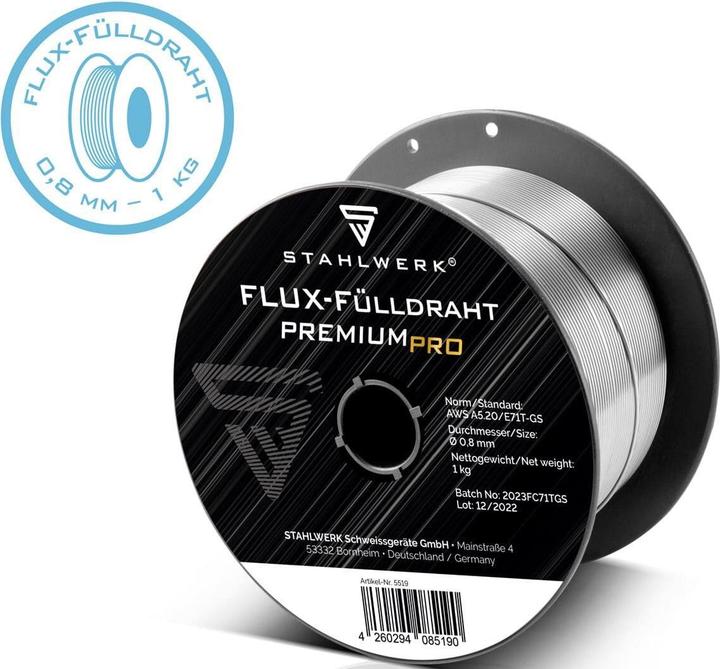 Produktbild Stahlwerk Schweissdraht MIG MAG Premium Fülldraht E71T-GS Ø 0,8 mm S100/D100 1 kg