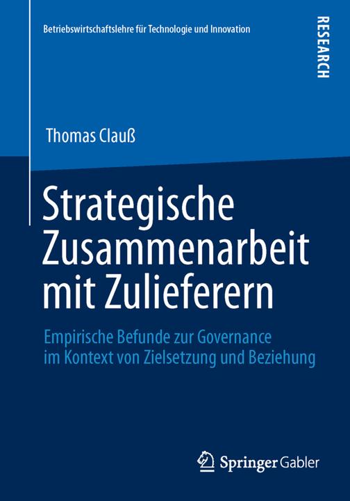 Produktbild Strategische Zusammenarbeit mit Zulieferern (Deutsch, Thomas Clauss, 2013)