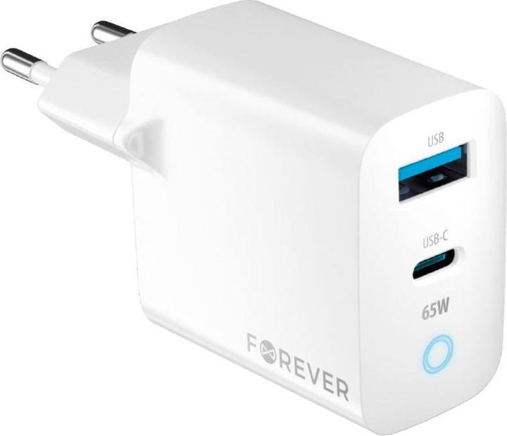 Actual product image Forever GaN TC-06-65AC PD QC charger 1x USB-C 1x USB 65W white (65 W, 2 ports)
