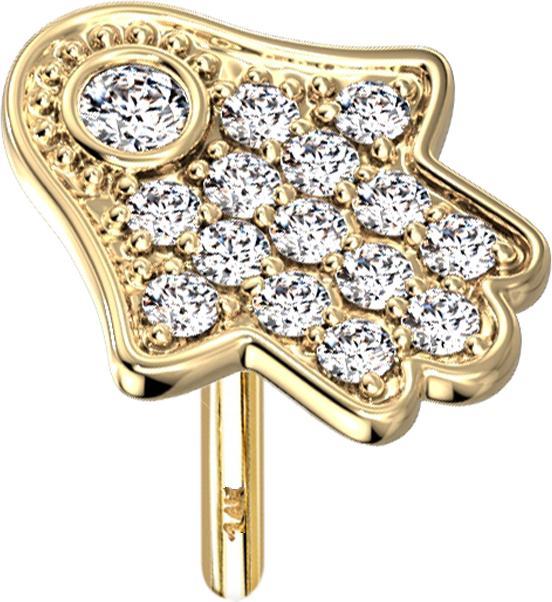 Actual product image Star Piercing Threadless 14k gold hamsa with crystals (without brass, 14k gold)