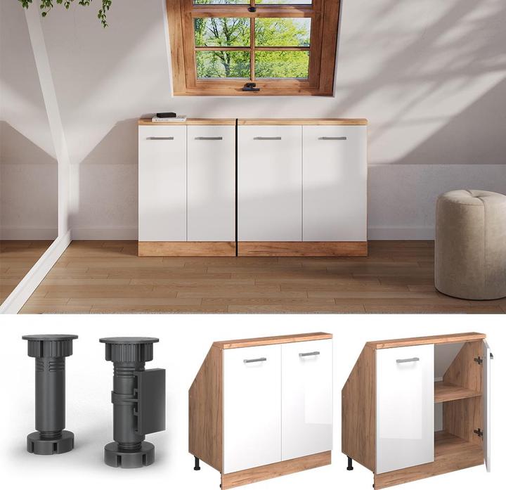 Produktbild Vichy Dachschrägenschrank Rion, Goldkraft Eiche/Weiss Hochglanz, mit 2 Türen (46 x 46 x 81.60 cm)