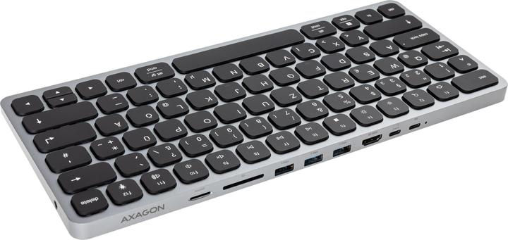 Produktbild Axagon HMC-KB keyboard USB-C 5Gbps with HUB, microSD/SD, 3x USB-A, HDMI 4K/60Hz, PD 100W, Audio, DE (Deutschland, Kabelgebunden)