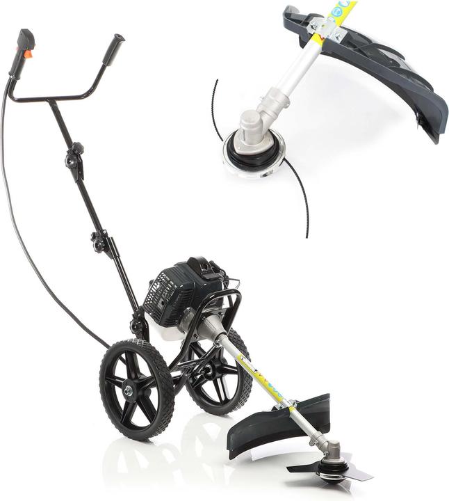 Image du produit Wiltec Débroussailleuse à essence sur Roues 1,9 kW Appareil 2-en-1 Débroussailleuse Coupe-bordures (Lame de coupe en métal, Fils coupe-herbe)