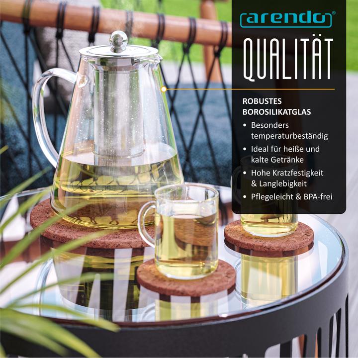 Produktbild Arendo Teekanne 1,2 L, Teebereiter Borosilikatglas, Teefilter Teesieb für losen Tee, Edelstahl Siebeinsatz (1.20 l)