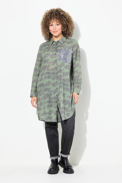 Produktbild Ulla Popken Longbluse, Scribble-Muster, Hemdkragen, Langarm (50, 52)