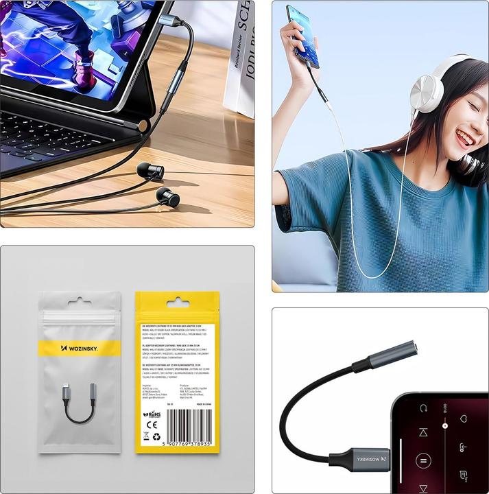 Produktbild Wozinsky WALJ-01 Lightning Adapter - 3,5-mm-Minibuchse - Schwarz (Lightning, 3.5mm Klinke)