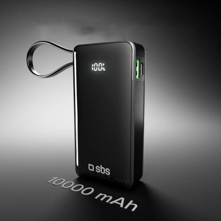 Immagine prodotto SBS Banca di energia da 10.000 mAh con cavo USB-C integrato (10000 mAh, 20 W, 37 Wh)