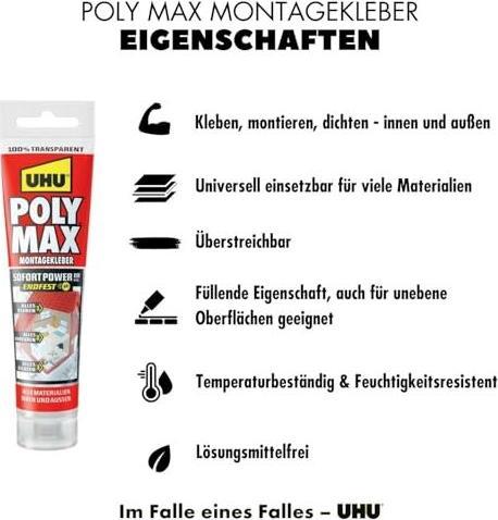 Produktbild UHU POLY MAX Sofort Power Montagekleber 115 g (115 g, 115 ml)