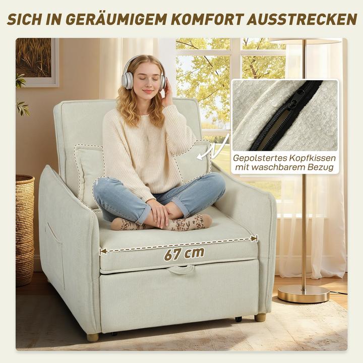 Immagine prodotto Homcom Schlafsessel Polyester, Eukalyptusholz Cremeweiss