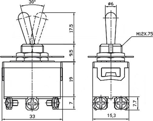 Image du produit Velleman Interrupteur à bascule Dpdt 2P On-Off-On 10A/250V à faible coût