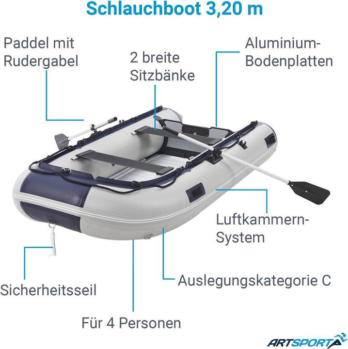 Actual product image Juskys Schlauchboot mit Sitzbänken (320 cm, 4 Persons)