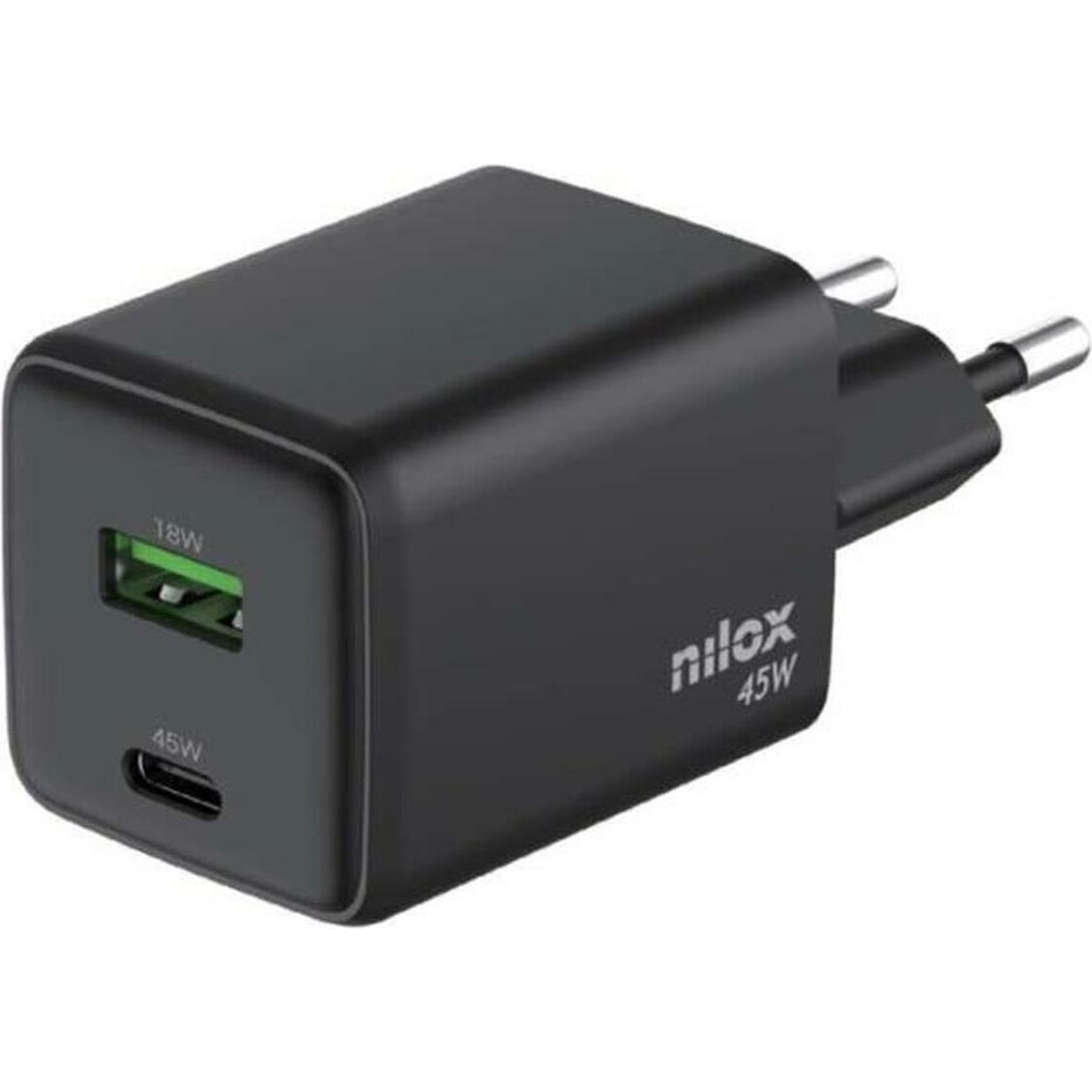 Nilox NXGANUSBC45 Wall Charger Black - Brand EAN: 8431775035645 (45 W, 2 Ports) (NXGANUSBC45)