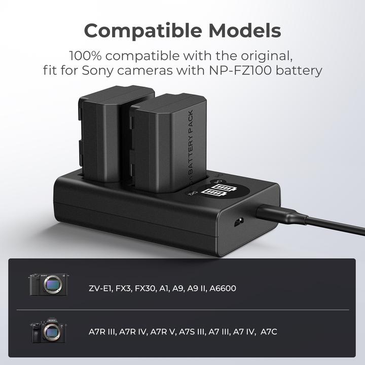 Produktbild K&F Concept FZ100 Digital Camera Dual Channel Type-C Charger with LCD Digital Display Screen (Kamera Akku Ladegerät)