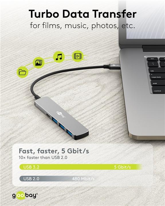 Immagine prodotto Goobay Slim 4-Port USB-Hub, USB-C auf USB-C/USB-A, 5 Gbit/s (USB-C, 4 porte)