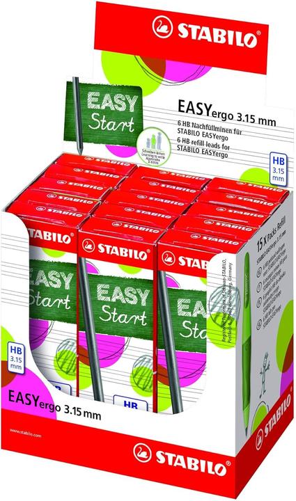 Image du produit STABILO Recharges de mines - EASYergo 3.15 Recharges de mines - 15 x pack de 6 dans un présentoir - dureté (15 pcs, 3.15 mm, HB)
