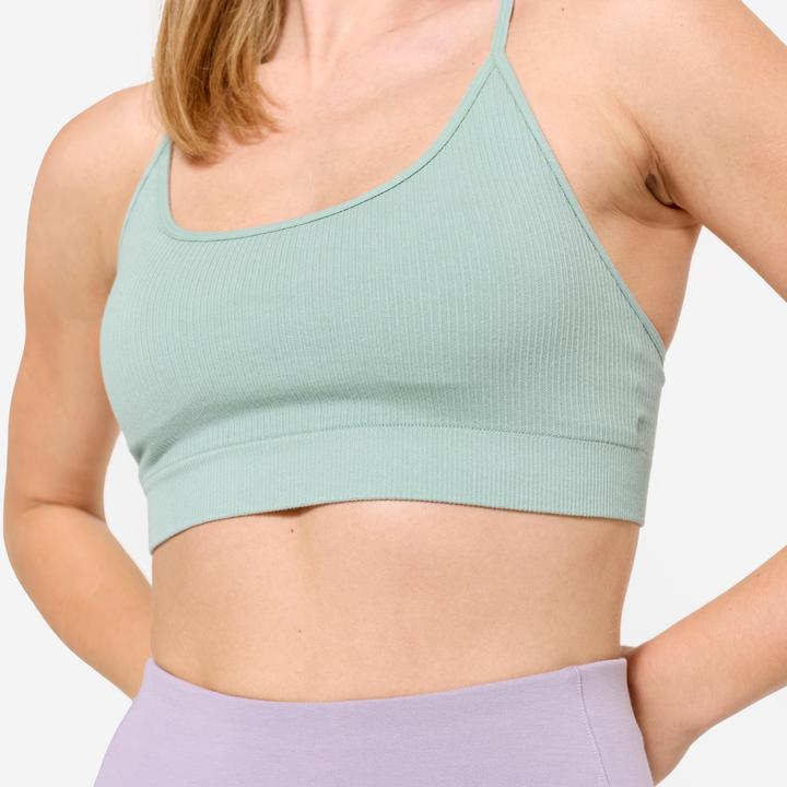 Image du produit Decathlon Brassière côtelée sans couture maintien léger Femme, Vert kaki (XS)