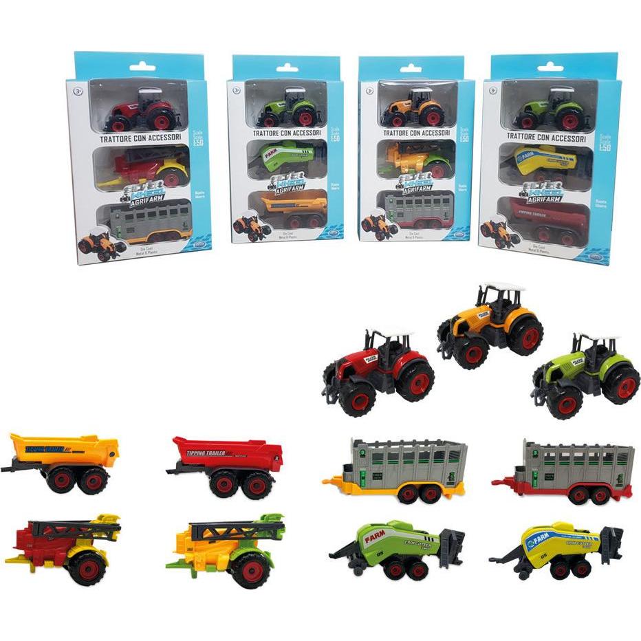 ODS Silver Wheel- Tractor with accessories 1:50 1:50 scale tractor (10 * 6 * 6cm) in die cast freewheel