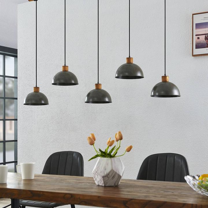 Produktbild Lindby Durbis 5 Pendelleuchte Dark Grey/Wood (E27)