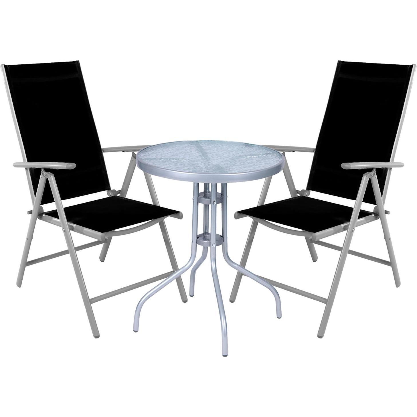 Thumbnail - Mojawo, Gartentisch + Balkontisch, Bistro Sitzgarnitur Bistrogarnitur 3-teilig Silbergrau / Schwarz (60 cm)