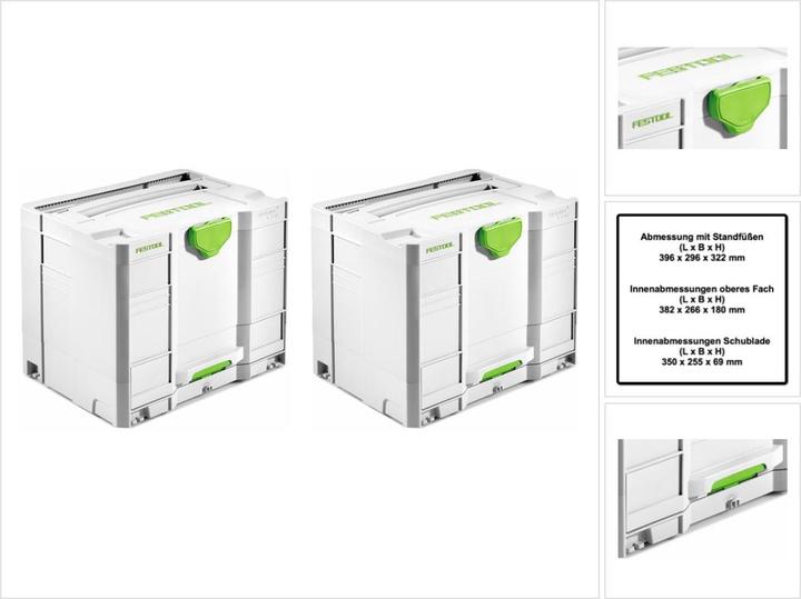 Produktbild Festool Systainer T-LOC SYS-COMBI 3 Werkzeugkoffer 2 Stk. ( 2x 200118 ) 396 x 296 x 322 mm