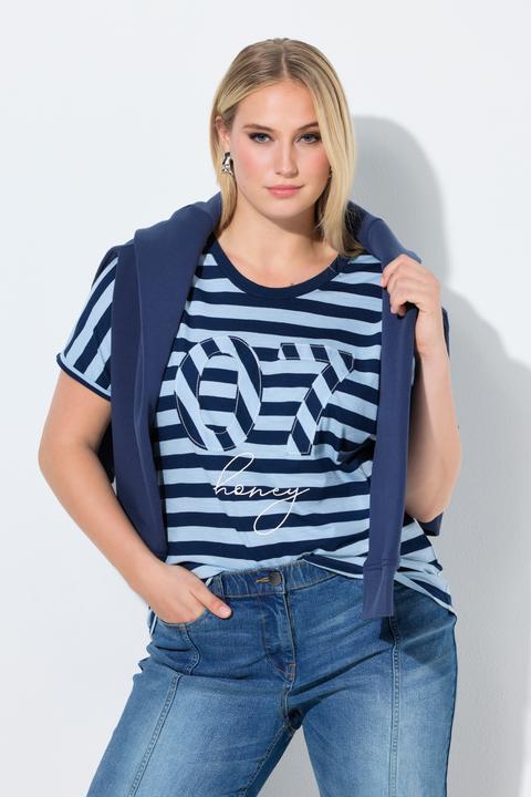 Actual product image Ulla Popken Patchwork Striped Graphic Tee (62)