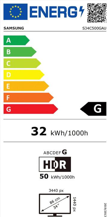 Energielabel Samsung ViewFinity S5 S34C500GAU (3440 x 1440 pixels, 34")