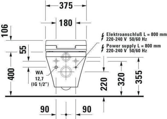 Produktbild Duravit Wand-WC DURASTYLE tief, 370x620mm, SensoWash weiss