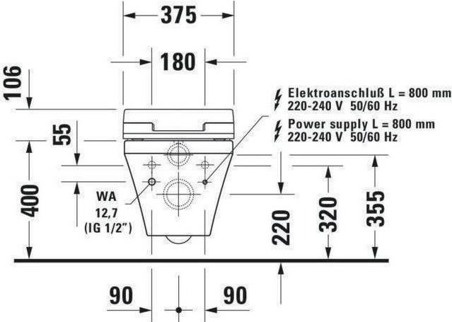 Produktbild Duravit Wand-WC DURASTYLE tief, 370x620mm, SensoWash weiss