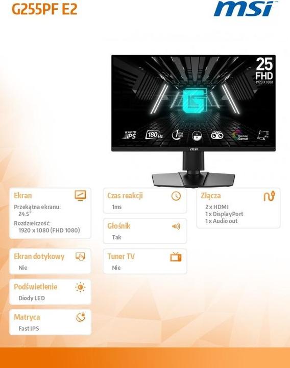 Productafbeelding MSI G255PF E2 24,5inch Rapid IPS FHD (1920 x 1080 Pixels, 24.50")