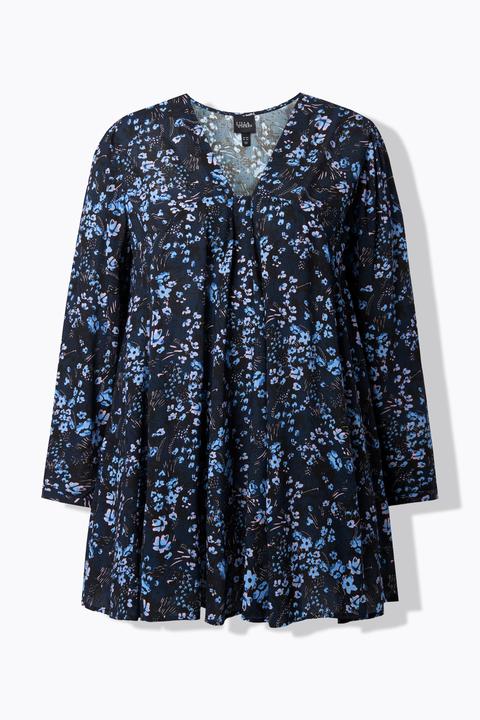 Ulla Popken Bluse, Blütenmuster, Godetfalten, A-Linie, Langarm (42, 44)