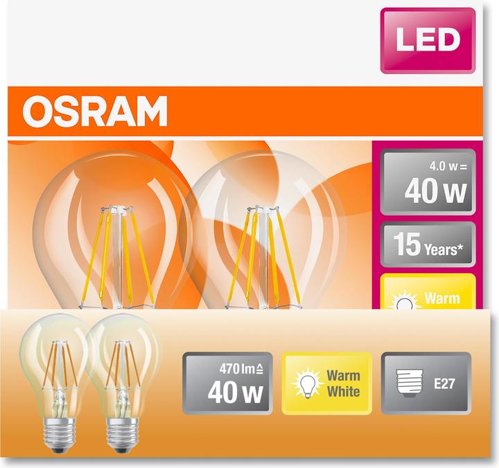 Immagine prodotto Osram LEDSCLA40 4W/827 230V FIL E27 5X2 (E27, 4 W, 470 lm, 2 x, E)