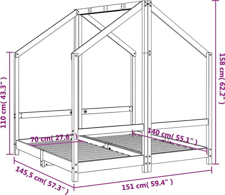 Produktbild vidaXL Kinder-Bettgestell (70 x 140 cm)