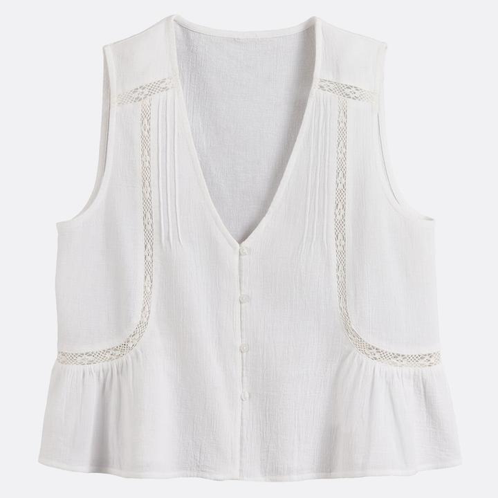 Immagine prodotto La Redoute Collections Bestickte Bluse mit V-Ausschnitt ohne Ärmel (S)
