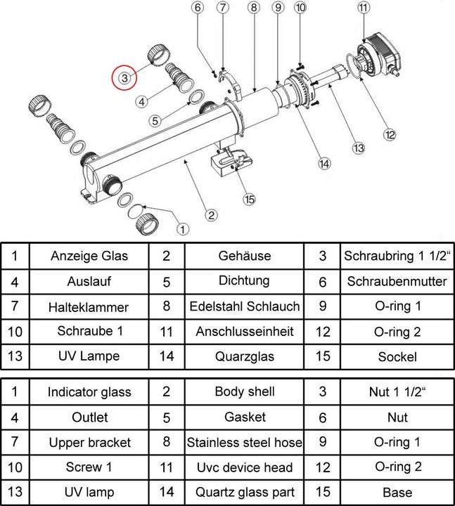 Produktbild SunSun CUV-336 Teichklärer Ersatzteil Schraubring UVC Wasserklärer