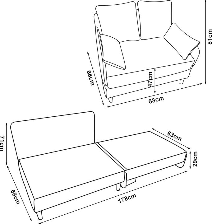 Produktbild En.Casa 1-Sitzer-Schlafsofa Seinlus 81x88x68 cm Hellgrau (1-Sitzer)