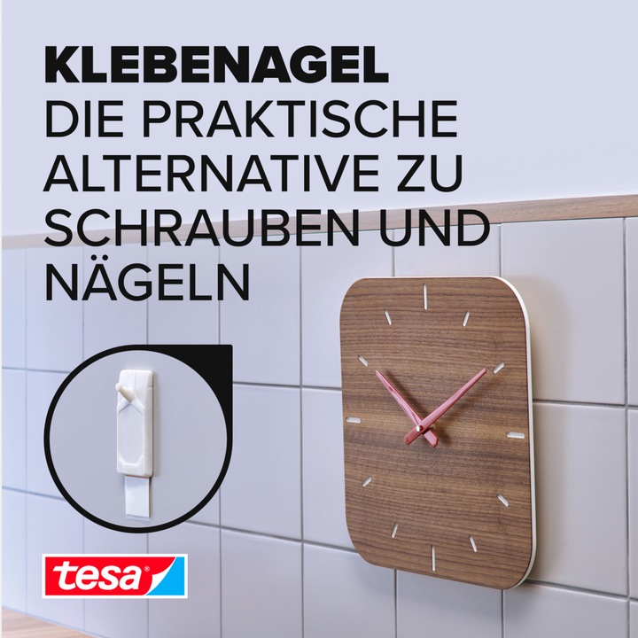 Produktbild tesa Klebenagel für Fliesen & Metall, 2kg Halteleistung, spurlos ablösbar & wiederverwendbar