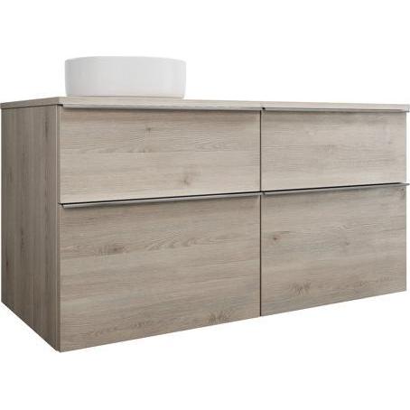 burgbad, Badmöbelset, Eqio Keramik-Aufsatzwaschtisch links, rund, inklusive Waschtischunterschrank, Breite 1200m