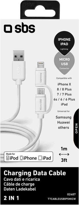 Actual product image SBS USB – Lightning /Micro USB data cable (1 m, USB 3.2 Gen 1)