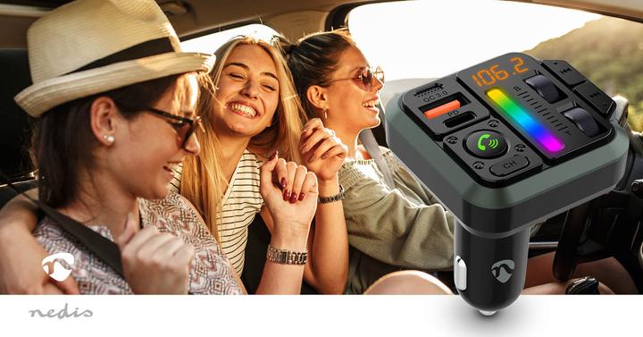 Actual product image Nedis Car Audio FM Transmitter - Fixed - Hands-free - 1" - Amber Screen - Bluetooth - PD 18 W/PD 2