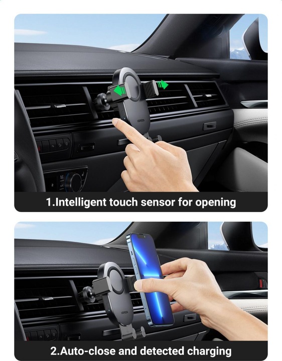 Actual product image Ugreen Car holder for ventilation grille with inductive charging CD256 (silver)
