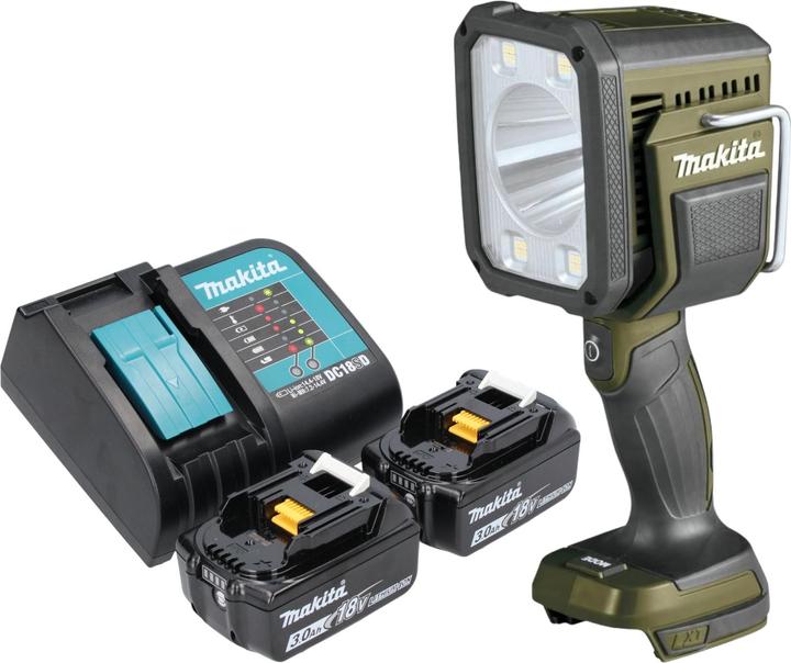 1x Makita DML 812 cordless LED hand lamp, 2x Makita BL 1830 B 18 V 3.0 Ah battery, 1x Makita DC 18 SD battery charger