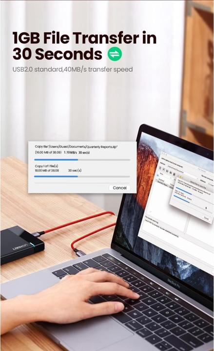 Actual product image Ugreen USB-C to USB-C cable 2.0 1m (red) (1 m, USB 2.0)