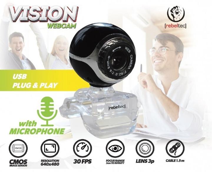 Image du produit Rebeltec Webcam VISION, type de capteur CMOS, résolution 640x480, mise au point : 3 cm à l'infini, 30 fps (0.30 Mpx)